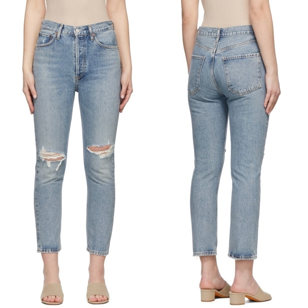 AGOLDE Riley Crop Straight‎ Leg Jeans 25 light wash distressed high rise waist